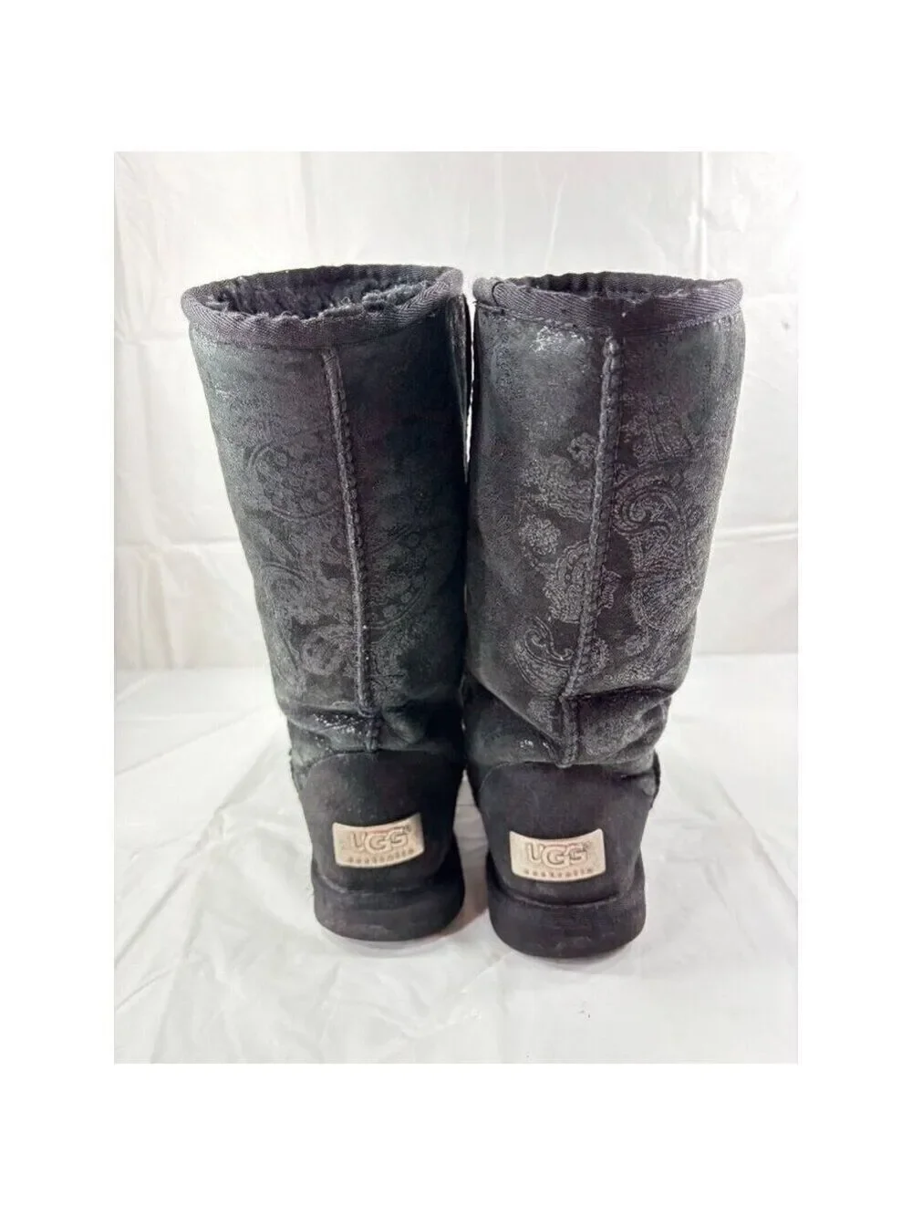 Ugg Classic Tall 5852 Black Paisley Boots Women's Size 5